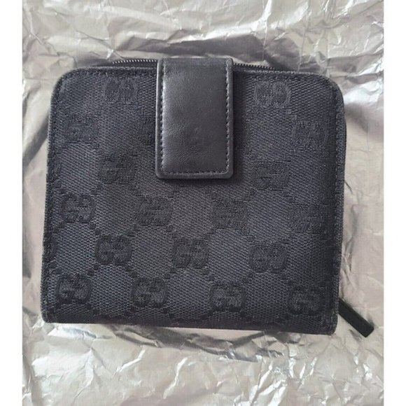 GUCCI GG Marmont Canvas Leather Zip Around Wallet Black 456117 GUCCI GG Canvas Zip Around Black Wallet